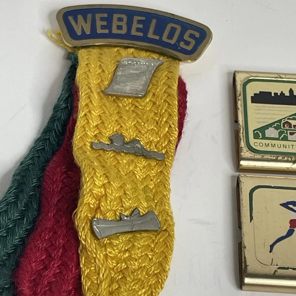 Boy Scout BSA belt loop slides, skill awards Lot 7 Webelos Ribbons Badges Pins